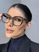 Armação Ema Preta Animal Print em Acetato Luxo